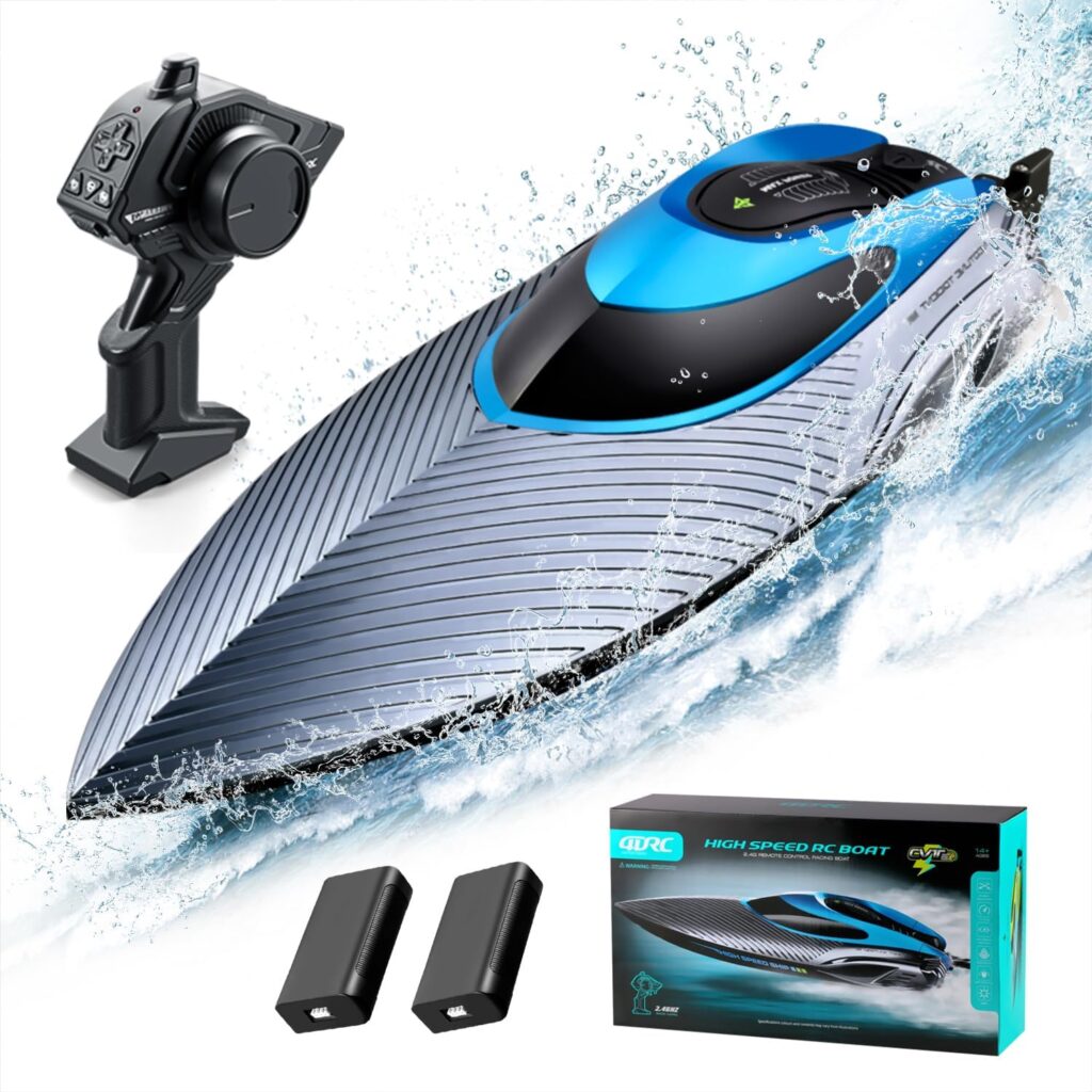 4DRC S3 RC Boat with LED Light, 30+ Mins, Self Righting Remote Control Boat for Pools Lakes, 30+ MPH, 2.4GHz Racing Boats, 2 Battery, Pool Toys for Kids, Radio Controlled Watercraft,Blue 4DRC S3 RC Boat with LED Light, 30+ Mins, Self Righting Remote Control Boat for Pools Lakes, 30+ MPH, 2.4GHz Racing Boats, 2 Battery, Pool Toys for Kids, Radio Controlled Watercraft,Blue