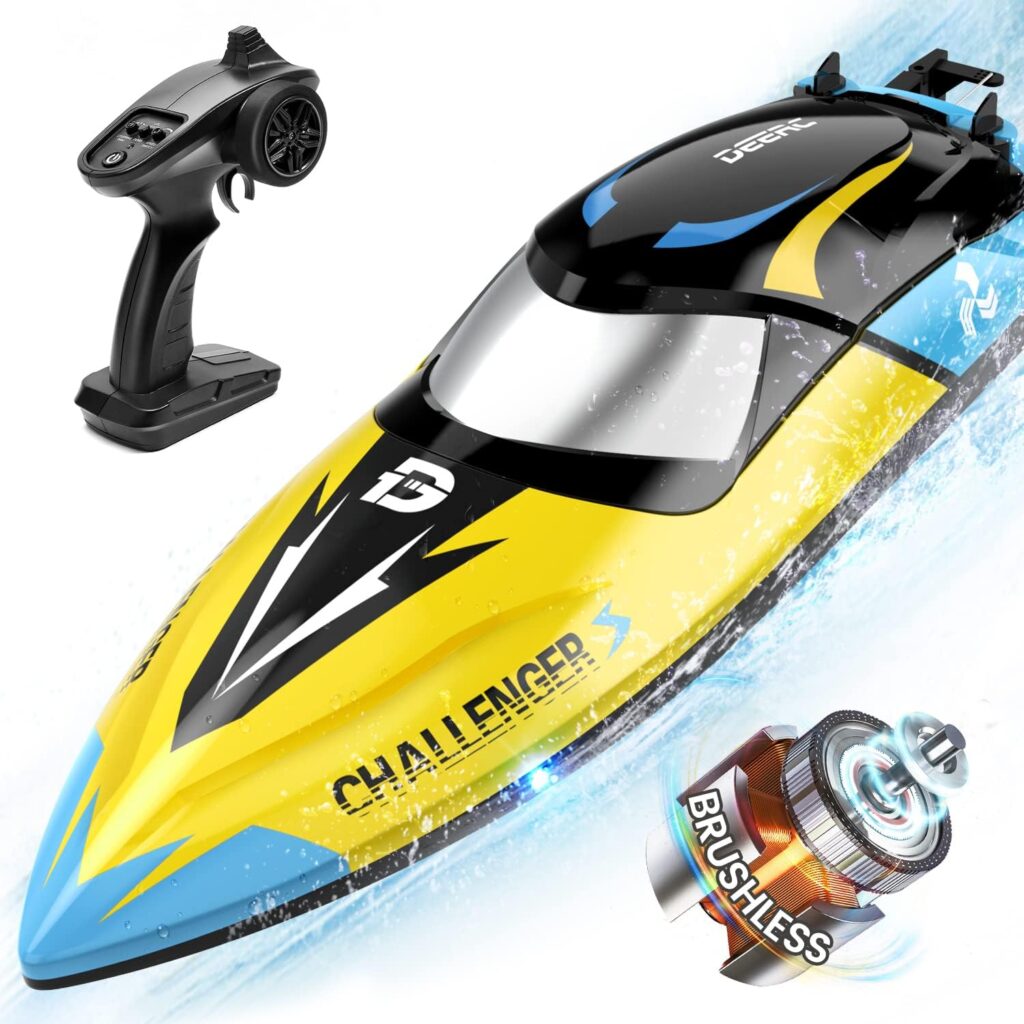 DEERC Brushless RC Boat, 30+ mph Fast Remote Control Boats with Never CapsizeLow Battery Alarm Function, 2.4GHz Racing Boat with LED Lights for Seas, PoolsLakes, Speed Boat Toy for Adults BoysGirls