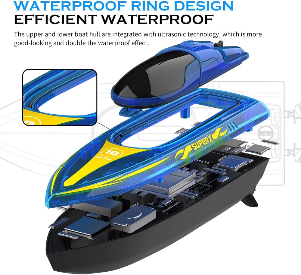 Akargol RC Boat with LED Light for Kids and Adults - Remote Control Boat for Pools and Lakes 2.4 GHZ RC Boats with 2 Rechargeable Battery