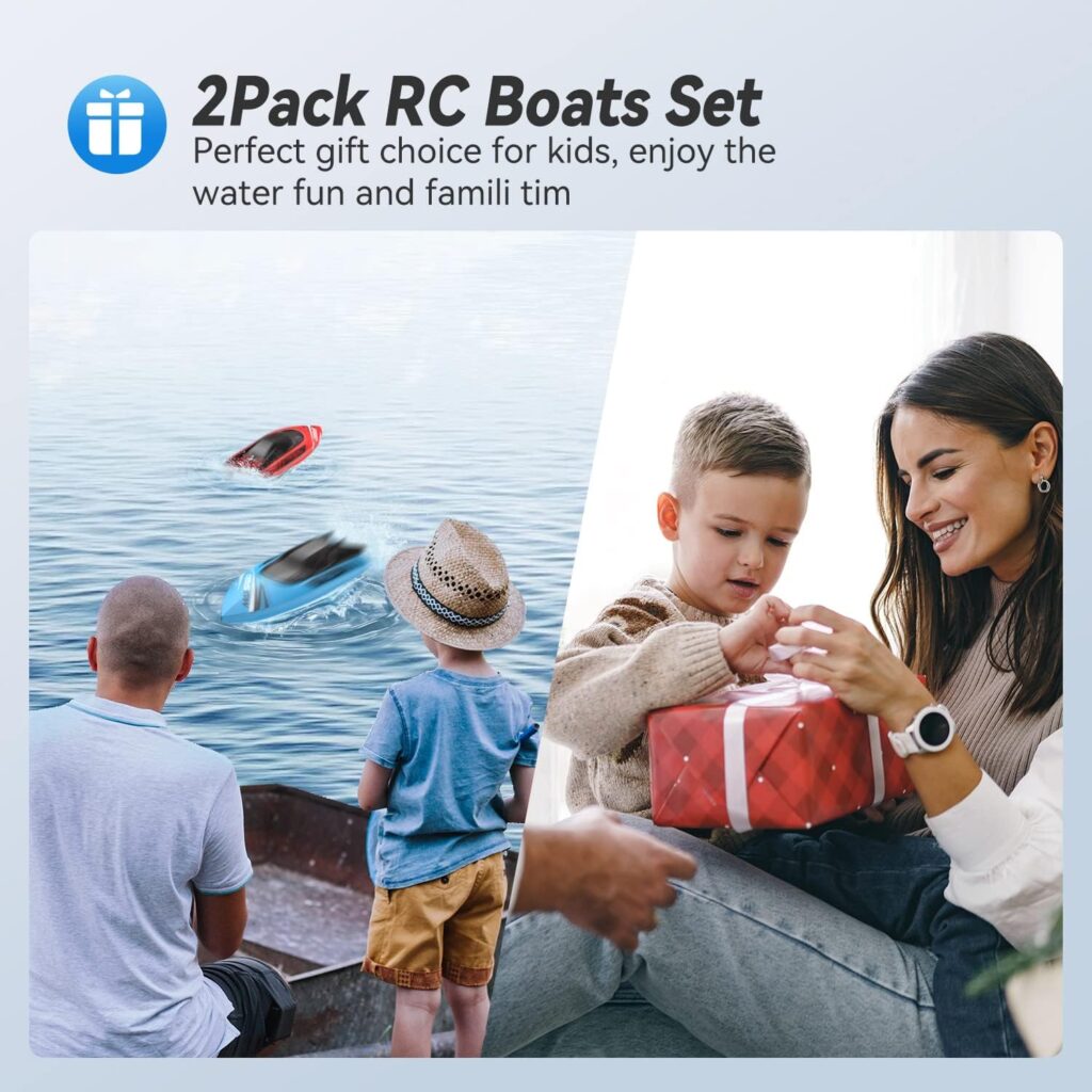 Tollcy Remote Control Boat Kids,2Pack RC Boats for BoysGirls,Toy Boat for Pools Lakes River Water Play with 2.4GHz, 15+KMH, Whole Body Waterproof,Rechargeable Battery,Low Battery Alarm,Long Play Time