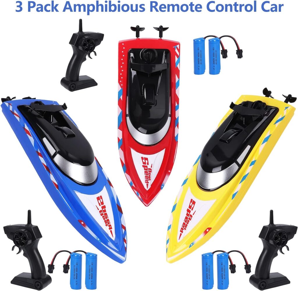 3Pack RC Boat Remote Control Boats for Pools Lakes.4 GHz RC Boat for Boys 4-7 8-12 Years with 4 Rechargeable Batteries