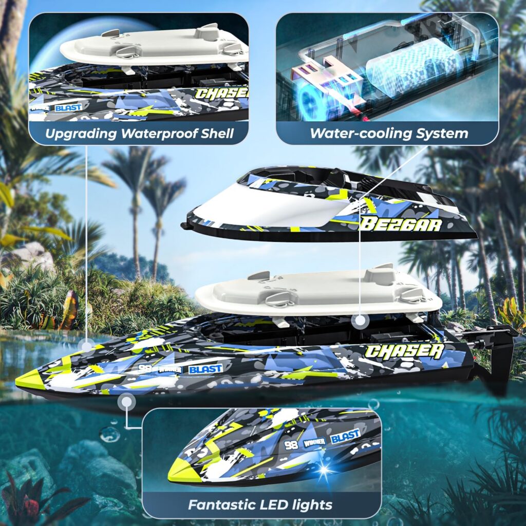 BEZGAR TX123 Remote Control Boats - Fast Speed RC Boat 32+ KPH with A Portable Suitcase for Lakes  Pools  Salt Water, Summer Toys for Adults and Ideal Gifts for Kids Boys Age 6 7 8-12 Years Old