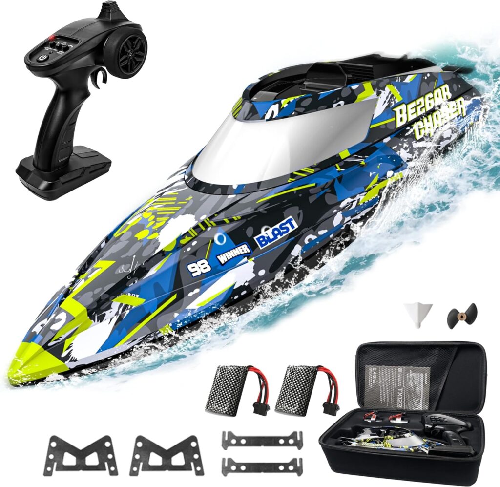 BEZGAR TX123 Remote Control Boats - Fast Speed RC Boat 32+ KPH with A Portable Suitcase for Lakes  Pools  Salt Water, Summer Toys for Adults and Ideal Gifts for Kids Boys Age 6 7 8-12 Years Old