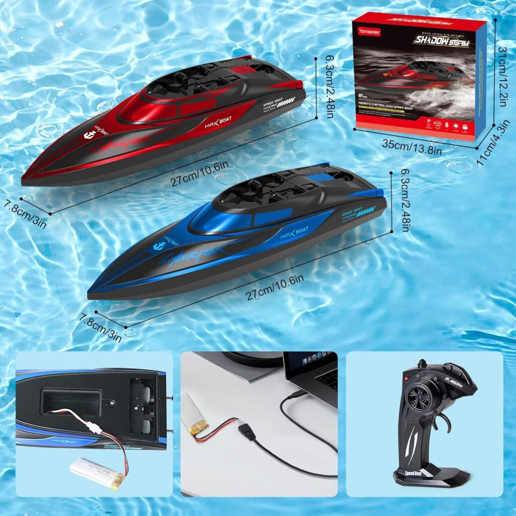 RC Boat for Kids 2 Pack Remote Control Boats Night Glowing Toy Waterproof with Rechargable Battery Boat for Pools Lakes Play Gifts Boys Girls Adults